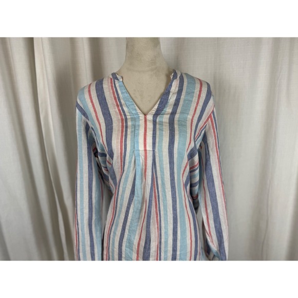 L.L. Bean Linen Striped V Neck Tunic Top Women's Size Large - Picture 3 of 9